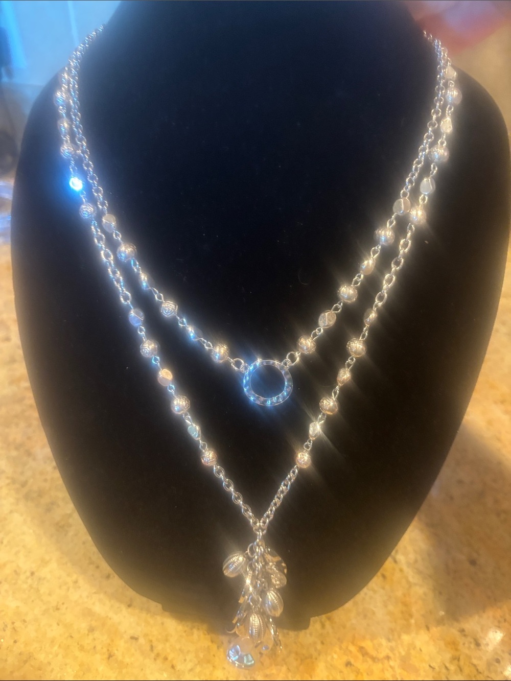 Silver Multi-Layer Crystal Pendant Necklace - Elegant Women Jewelry